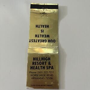 Hillhigh Resort & Health Spa Horseshoe Bend AR Vintage Matchbook Cover SMB27-6